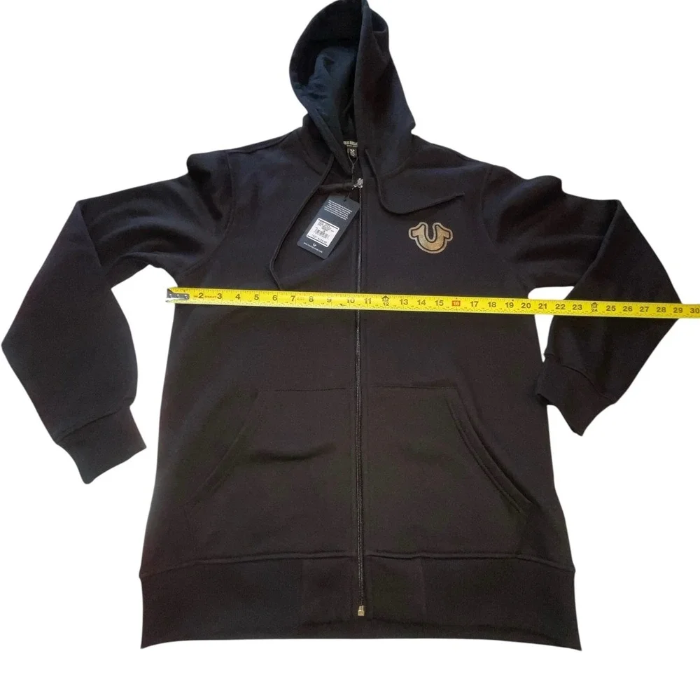 New True Religion Men's Jet Black‎ Foil Triology Hoodie Size Medium Full Zip NWT